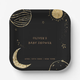 Zwart Goud Galaxy Moon Star Boy Baby shower Papieren Bordje