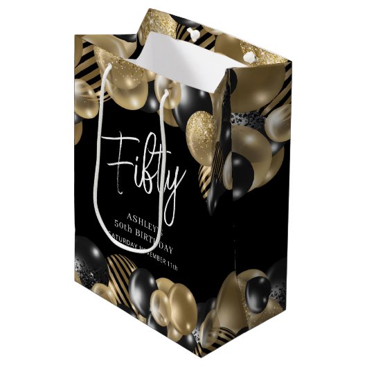 Zwart Goud Gast Afscheid Medium Cadeauzakje (Voorkant Gekanteld)