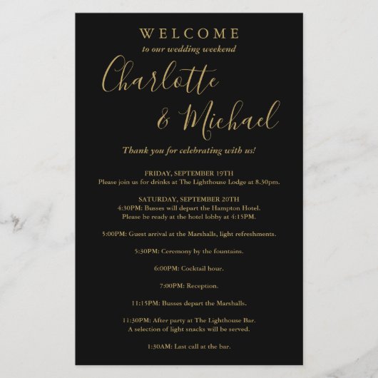 Zwart Goud Gast Bruiloft Weekend Programma (Voorkant)