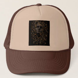 Zwart & Goud Gebroken Gezicht – Luxe Abstract 3D Trucker Pet