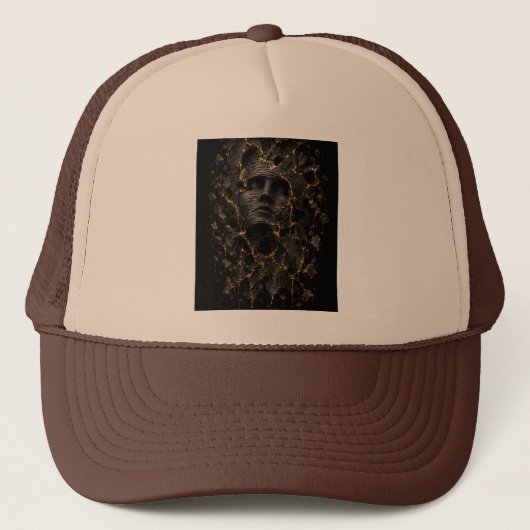 Zwart & Goud Gebroken Gezicht – Luxe Abstract 3D Trucker Pet (Voorkant)