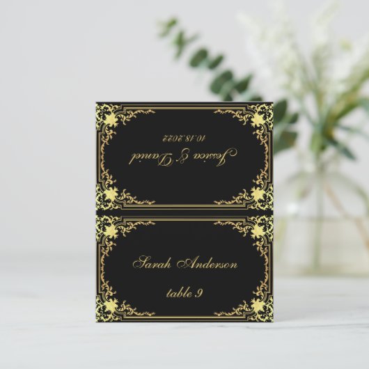 Zwart Goud  Gedrukte Naam Trouwplaats Kaart (Staand voorkant)