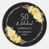 Zwart Goud & Geel Bloemen 50ste Verjaardag Ronde Sticker (Voorkant)