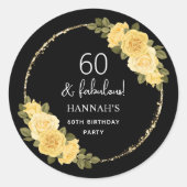 Zwart Goud & Geel Bloemen 60ste Verjaardag Ronde Sticker (Voorkant)