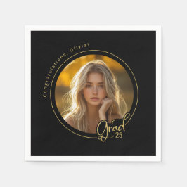 Zwart Goud Geel Foto Afstudeerfeest Servet