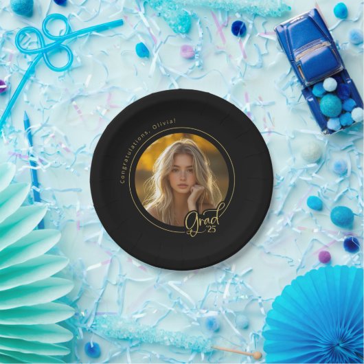 Zwart Goud Geel Foto Afstuderen Papier Bord (Feest)