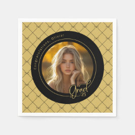 Zwart Goud Geel Foto Afstuderen Party Paper Servet