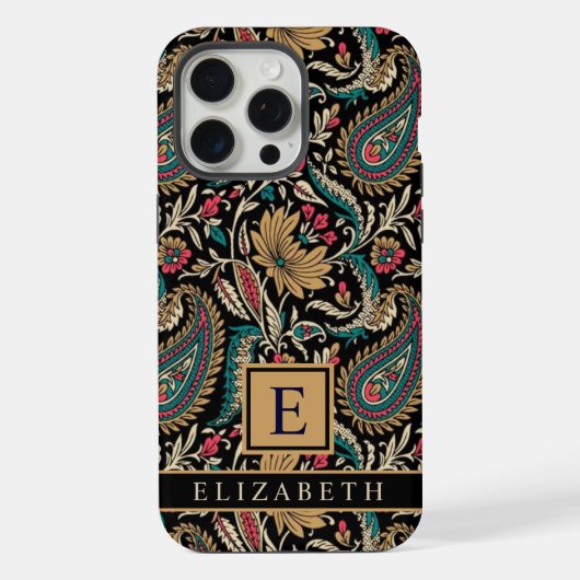  Zwart Goud Geel Paisley Patroon iPhone Hoesje (Achterkant)