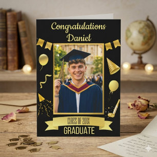 Zwart & Goud Gefeliciteerd Afstudeerkaart Met Foto Kaart