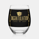 Zwart & Goud Gefeliciteerd Afstudeerklas Wijnglas Zonder Voet (Voorkant)