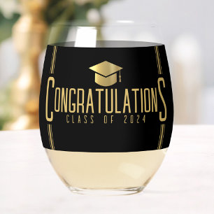 Zwart & Goud Gefeliciteerd Afstudeerklas Wijnglas Zonder Voet