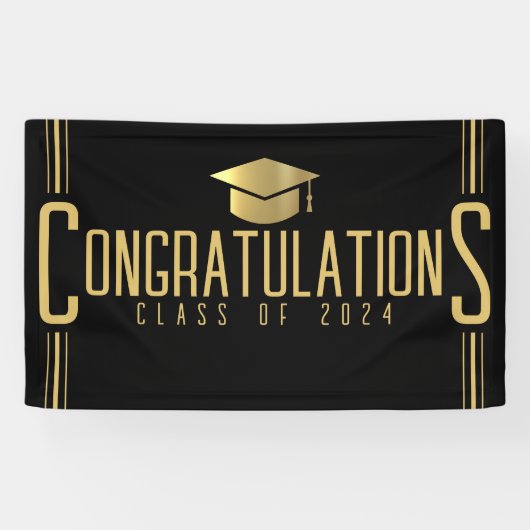 Zwart & Goud Gefeliciteerd Geslaagd Jaar Spandoek (Horizontaal)