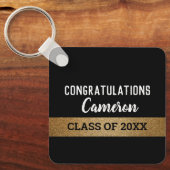 Zwart Goud Gefeliciteerd Klasse Afstuderen Sleutelhanger (Voorkant)