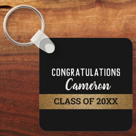Zwart Goud Gefeliciteerd Klasse Afstuderen Sleutelhanger (Voorkant)