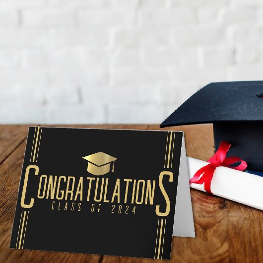 Zwart & Goud Gefeliciteerd Klasse van Afstuderen Bedankkaart