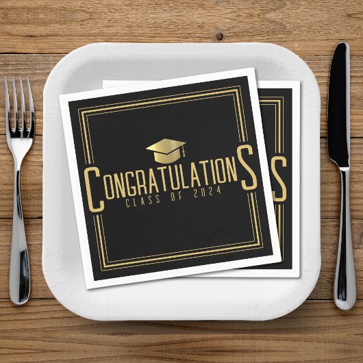 Zwart & Goud Gefeliciteerd Klasse van Afstuderen Servet