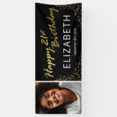 Zwart Goud Gelukkig 21e Verjaardag Foto Spandoek (Verticaal)