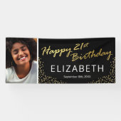 Zwart Goud Gelukkig 21e Verjaardag Foto Spandoek (Horizontaal)