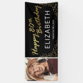Zwart Goud Gelukkig 80e Verjaardag Foto Spandoek (Verticaal)