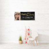 Zwart Goud Gelukkig 90e Verjaardag Foto Spandoek (Insitu)