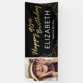Zwart Goud Gelukkig 90e Verjaardag Foto Spandoek (Verticaal)