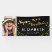 Zwart Goud Gelukkig 90e Verjaardag Foto Spandoek (Horizontaal)