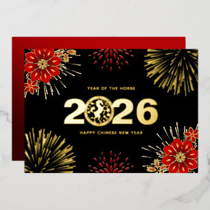 Zwart Goud Gelukkig Chinees Nieuwjaar van het Paar Folie Feestdagenkaart