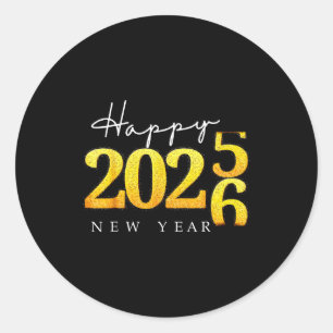 Zwart Goud Gelukkig Nieuwjaar 2026 Oud en Nieuw Fe Ronde Sticker