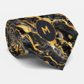 Zwart & Goud Gemarmerd Monogram Stropdas (Opgerold)