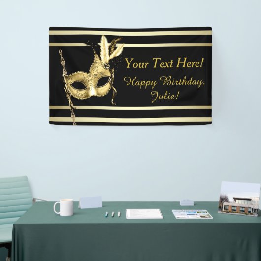 Zwart Goud Gemaskerd Bal Spandoek (Beurs)