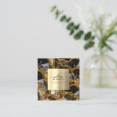 Zwart Goud Geode Agate Social Media QR Code Vierkante Visitekaartje (Staand voorkant)