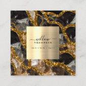 Zwart Goud Geode Agate Social Media QR Code Vierkante Visitekaartje (Voorkant)