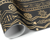 Zwart Goud Geometrisch Aztec Tribal Cadeaupapier (Rol Hoek)