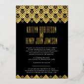 Zwart goud geometrisch diamantpatroon bruiloft folie uitnodiging (Voorkant)