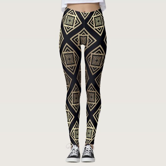 Zwart & Goud Geometrisch Leggings (Voorkant)