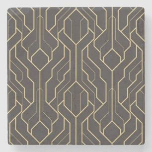 Zwart goud geometrisch patroon   Art. Deco Stenen Onderzetter