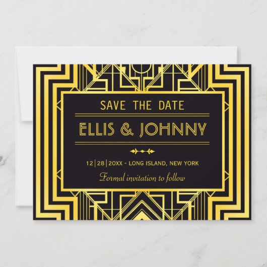 Zwart & Goud Geometrisch Sla de datum op Save The Date (Voorkant)