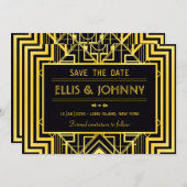 Zwart & Goud Geometrisch Sla de datum op Save The Date (Voorkant / Achterkant)