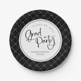 Zwart Goud Geometrische Bogen Patroon Afstudeerder Papieren Bordje