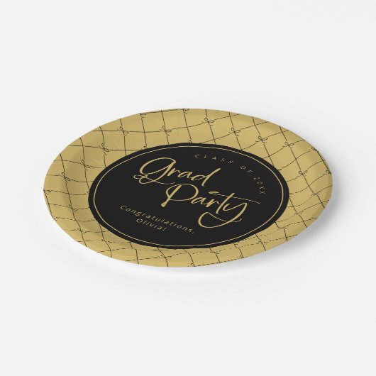 Zwart Goud Geometrische Bogen Patroon Afstudeerder Papieren Bordje (Gekanteld)