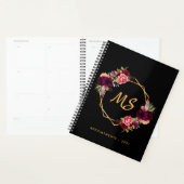 Zwart goud geometrische bordeauxrode bloemenmonogr planner (Display)