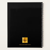 Zwart goud geometrische bordeauxrode bloemenmonogr planner (Achterkant)