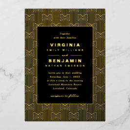 Zwart Goud Geometrische Bruiloft Folie Uitnodiging