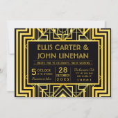 Zwart & Goud Geometrische Bruiloft Uitnodigingen (Voorkant)