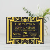 Zwart & Goud Geometrische Bruiloft Uitnodigingen (Staand voorkant)