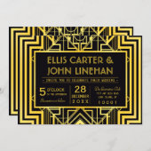 Zwart & Goud Geometrische Bruiloft Uitnodigingen (Voorkant / Achterkant)