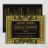 Zwart & Goud Geometrische Huwelijksprogramma's Kaart (Voorkant / Achterkant)