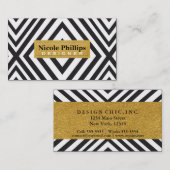 Zwart & Goud Geometrische Lijnen Chique Visitekaar Visitekaartje (Voorkant / Achterkant)