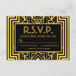 Zwart & Goud Geometrische RSVP-Kaarten RSVP Kaartje