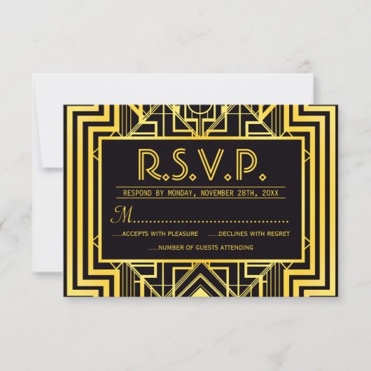 Zwart & Goud Geometrische RSVP-Kaarten RSVP Kaartje (Voorkant)